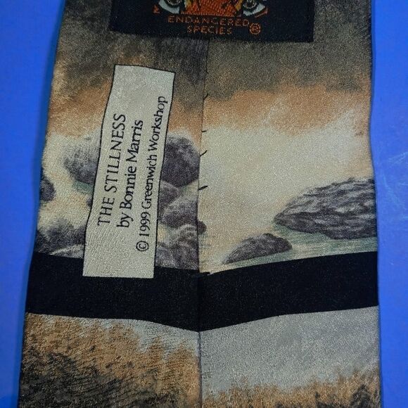 Endangered Species Silk Tie-The Stillness by Bonnie Marris  1999 Bears Width 4" - Picture 3 of 3